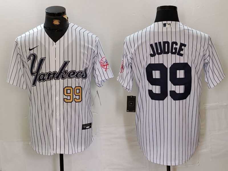 Mens New York Yankees #99 Aaron Judge White Pinstripe Fashion Cool Base Jerseys